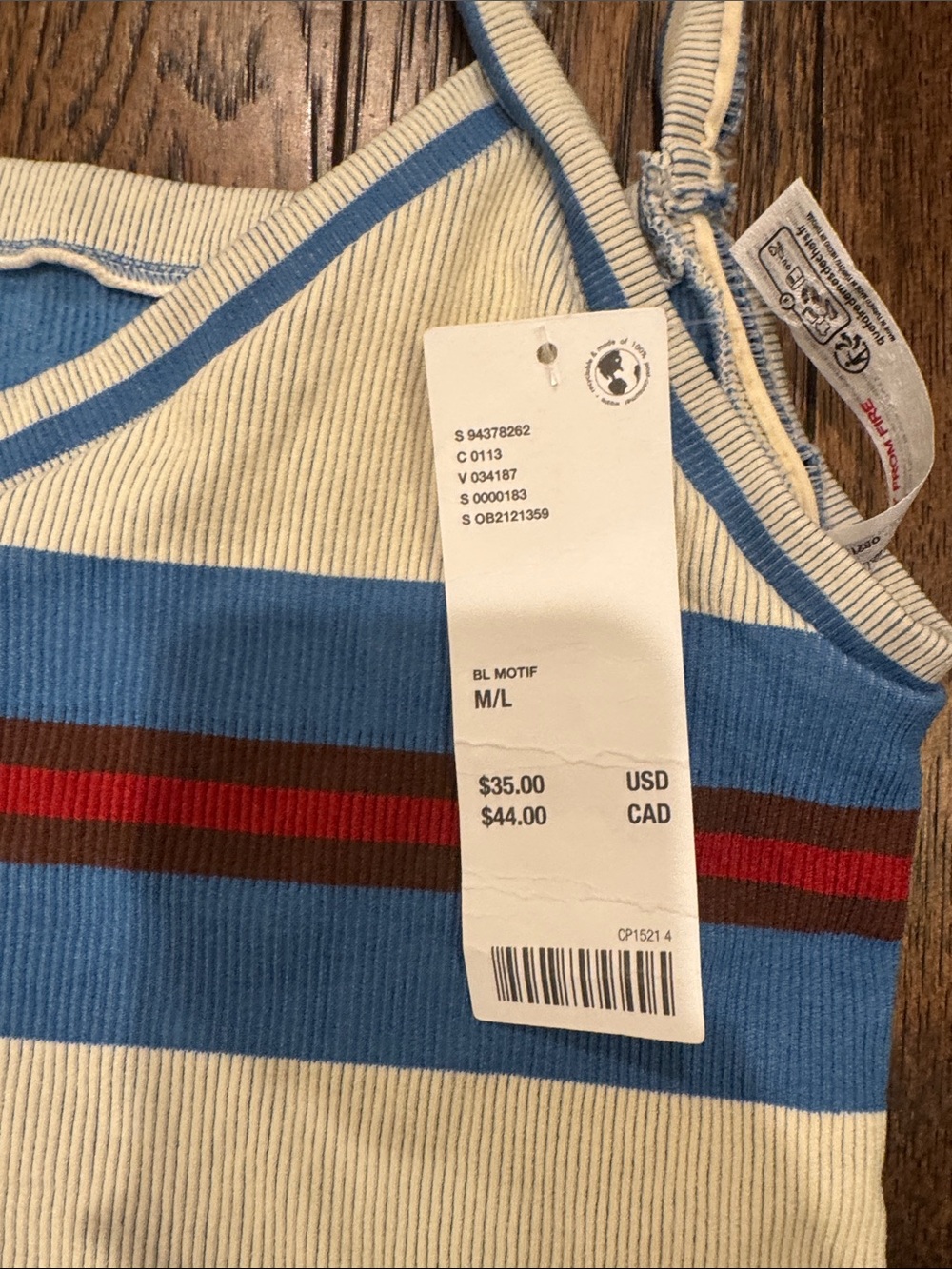 Urban Outfitters Cream Stripe Cropped Tank with Blue & Red Bands - Picture 2 of 3